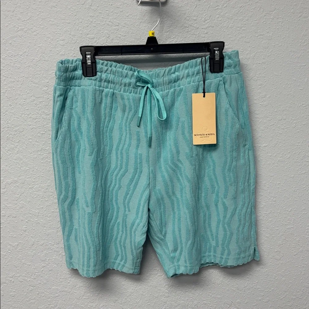 NWT SCOTCH AND SODA Men’s Sml Terry Jacquard 7” Ins lounge Trunks in Sea Blue